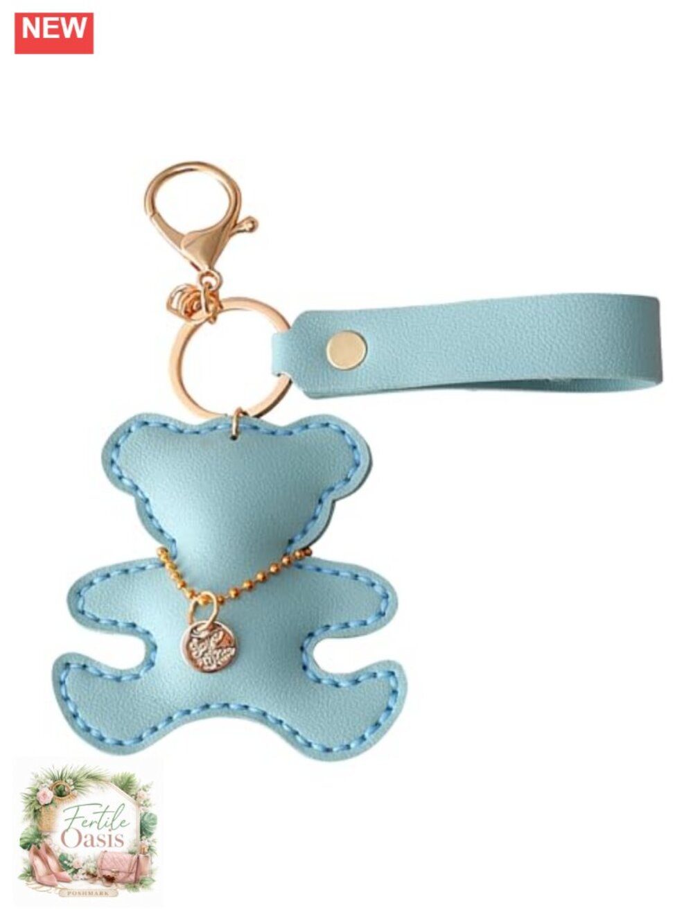 Hand-Sewn Faux Leather PU Bear Keychain Charm Purse Bag Accessory Car